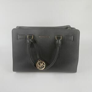 Michael Kors Black Saffiano Leather Satchel Tote Gold Hardware w/ Strap